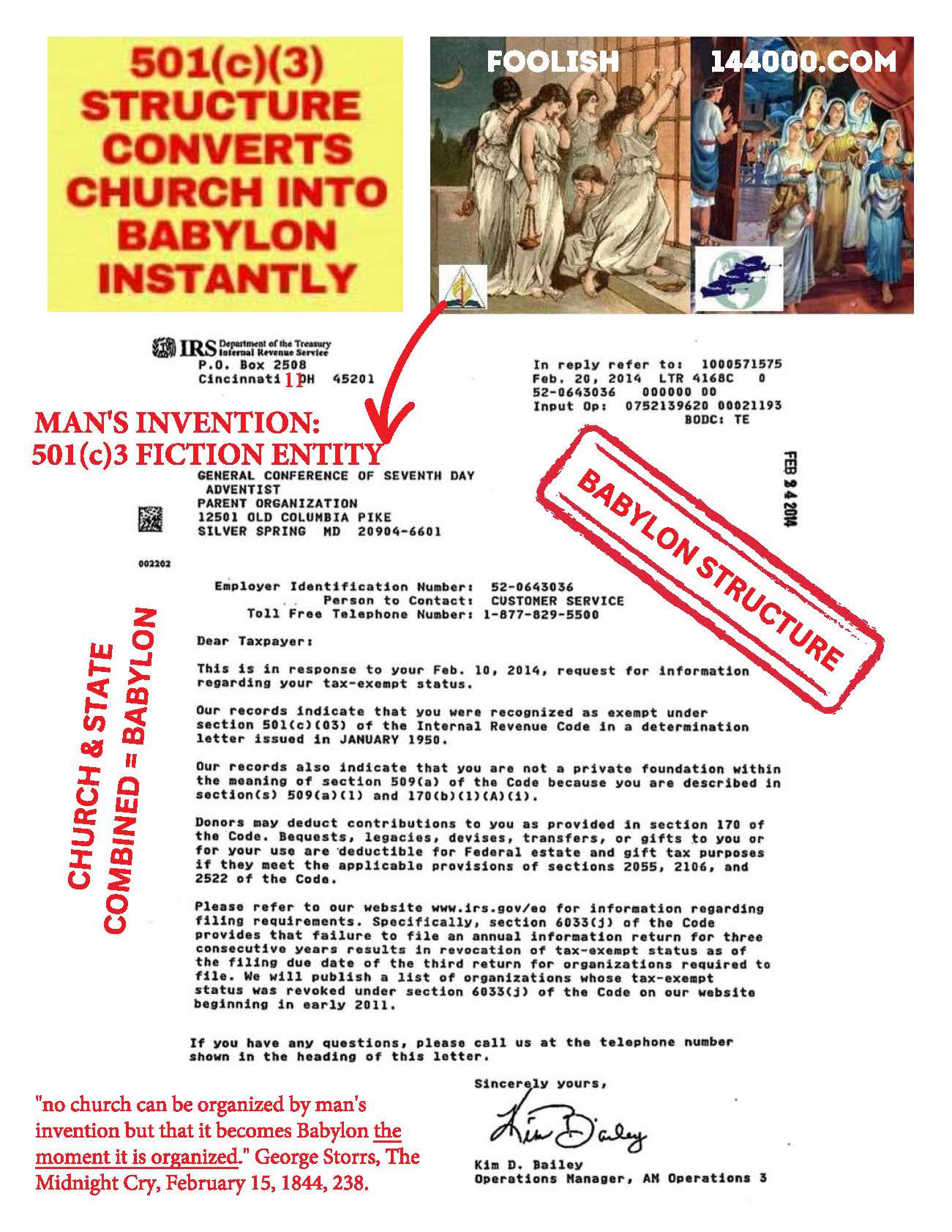 IRS 501c3 Proof SDA General Conference is Babylon