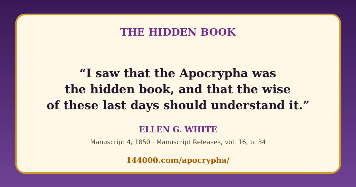 Ellen G. White said the Apocrypha was the hidden book and the wise of the last days should understand it—Manuscript 4, 1850